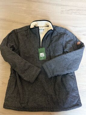 Men’s Orvis Charcoal Heather Sherpa Lined Half-Zip Pullover SZ L NWT